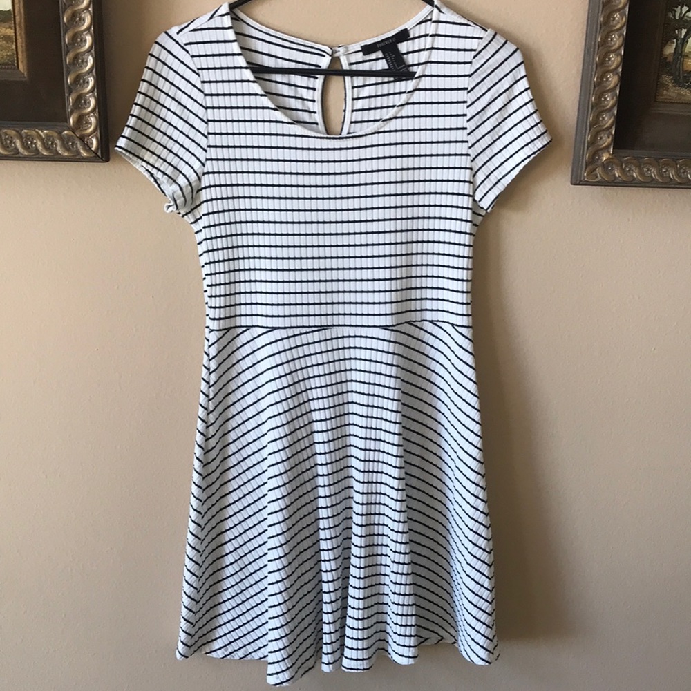 F21 Black and White Striped Skater Dress